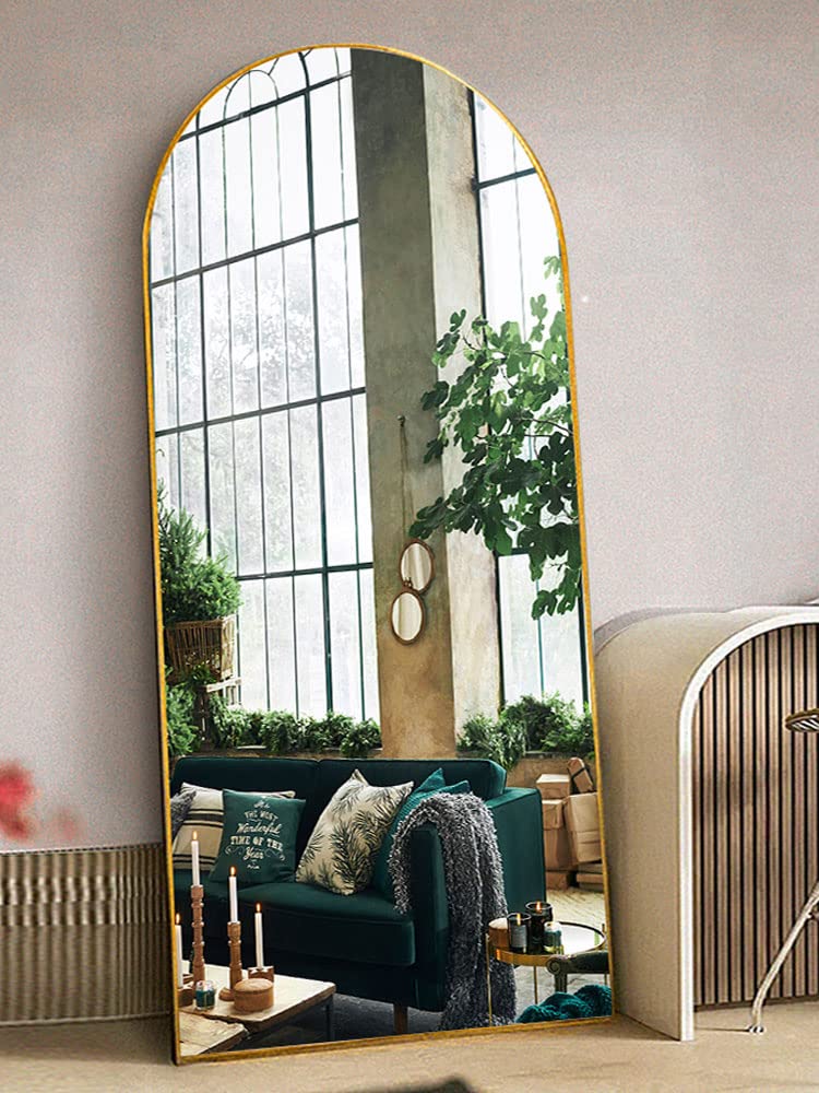 Otlsh 71"×30" Full Length Mirror, Arched Floor Mirror with Stand, Standing Mirror, Full Body Mirror, Large Mirror, Wall Mirror, Freestanding, Oversized, Aluminum Frame - Gold