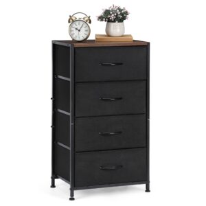 liantral dresser for bedroom, fabric dresser with 4 drawers, small chests of drawers for closet, living room, hallway, entryway, dorm, storage tower with sturdy steel frame & wood top, black