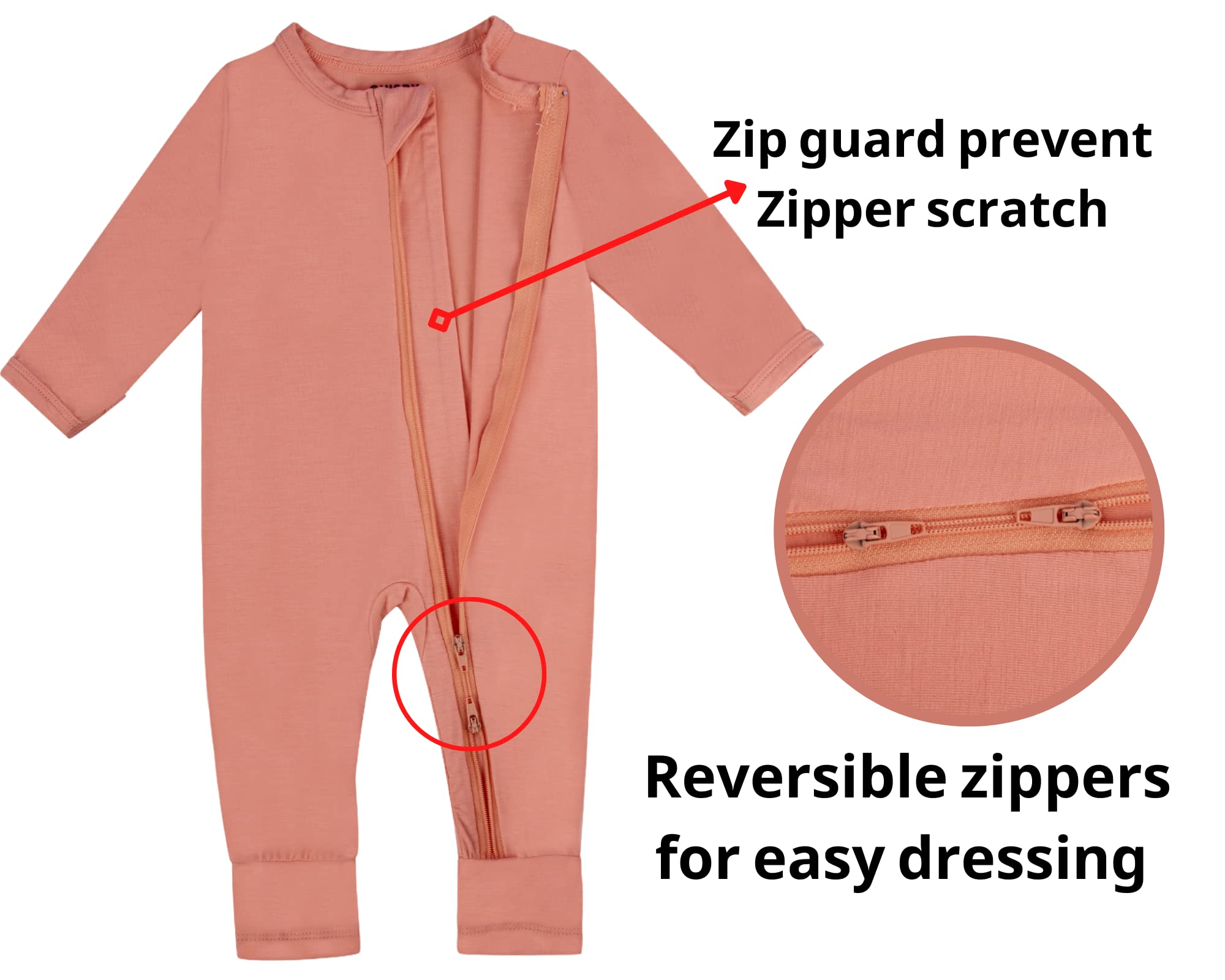 GUISBY Rayon Baby Romper, Soft Long Sleeve with 2-way Zippers Pajamas Orange-Pink 3-6 Months