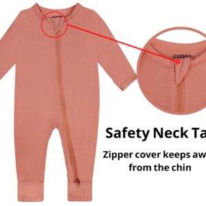 GUISBY Rayon Baby Romper, Soft Long Sleeve with 2-way Zippers Pajamas Orange-Pink 3-6 Months