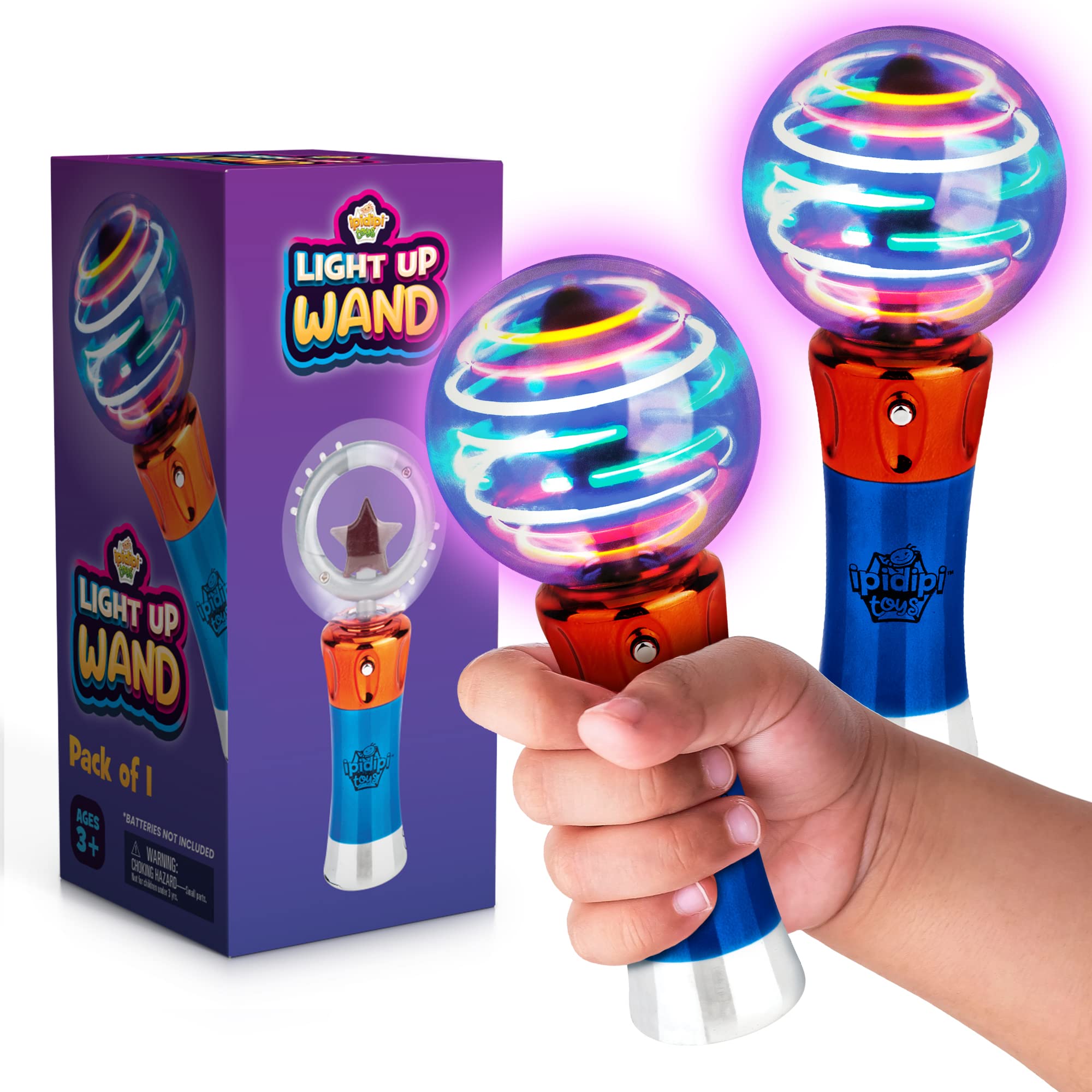 IPIDIPI TOYS Spinning Light Up Wand for Kids - Light Up Spinner Toy, Spinning Globe Toy, Special Needs Sensory Toys for Children with Autism, 4th of July Toys (Pack of 2)