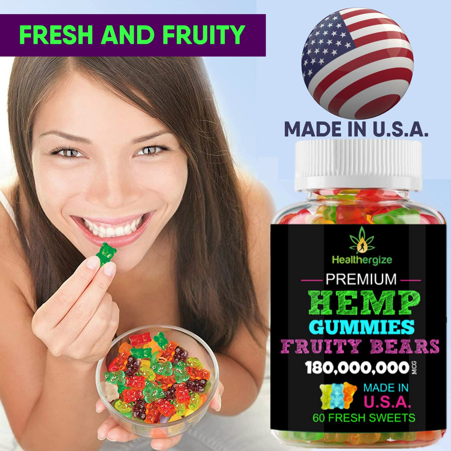 Healthergize 2Pack Hemp Gummies and Organic Hemp Oil Combo Set-Relief, Soothing, Discomfort, Sleep, Peace and Relax-Full Body High Care-Made in USA