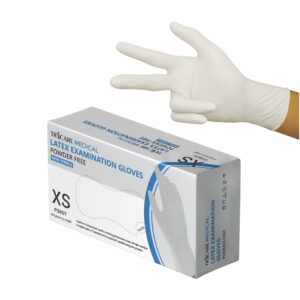 tricare medical latex exam gloves, disposable, powder free, 5.5 mil, medium duty, natural white, box of 100 (large)