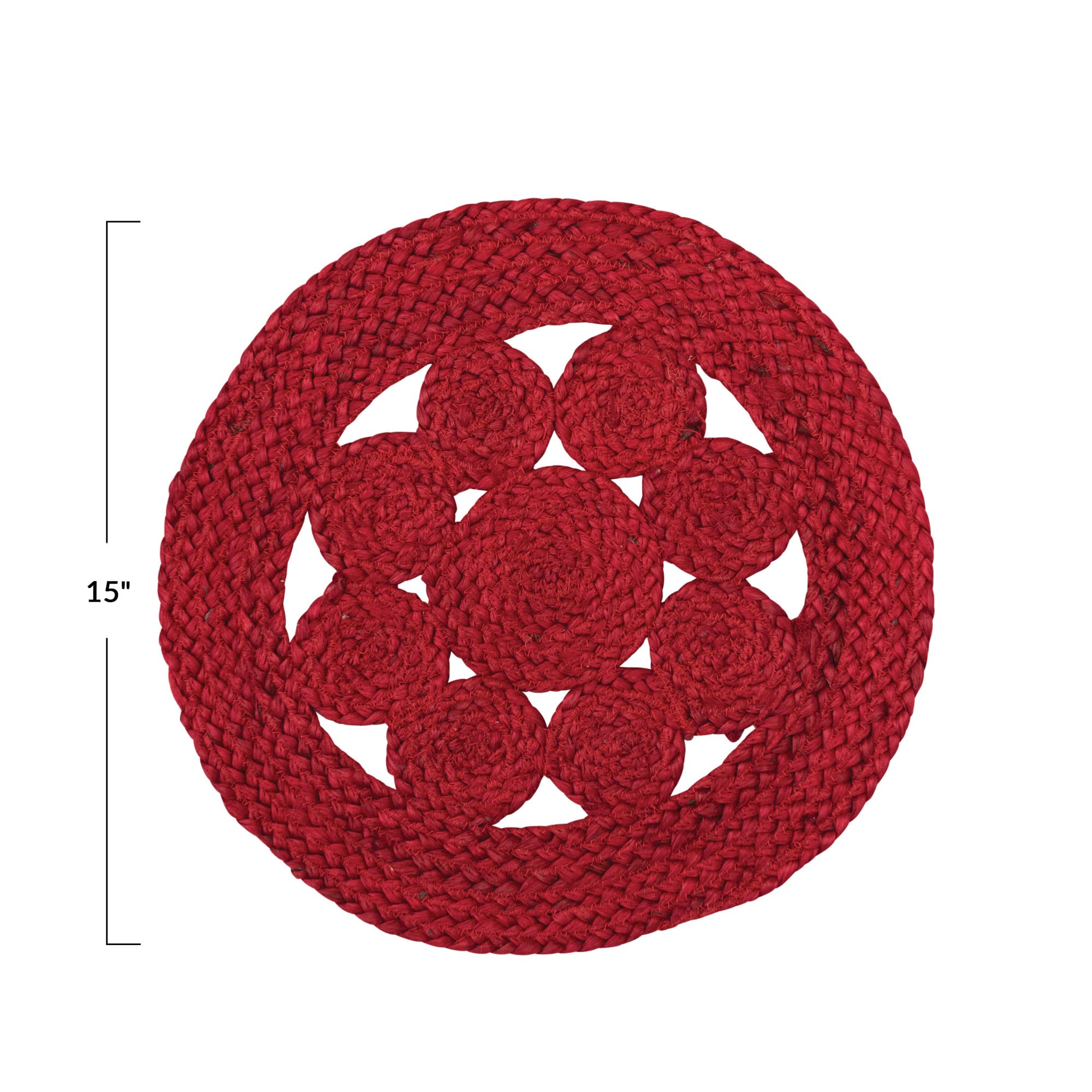 Creative Co-Op 15" Round Braided Jute Placemat, Red