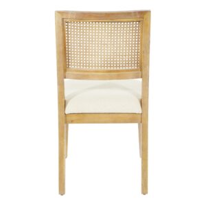 OSP Home Furnishings Alania Wood Dining Accent Chairs with Cane Back and Padded Seat, 2-Pack, Linen Fabric with Coastal Wash Frame