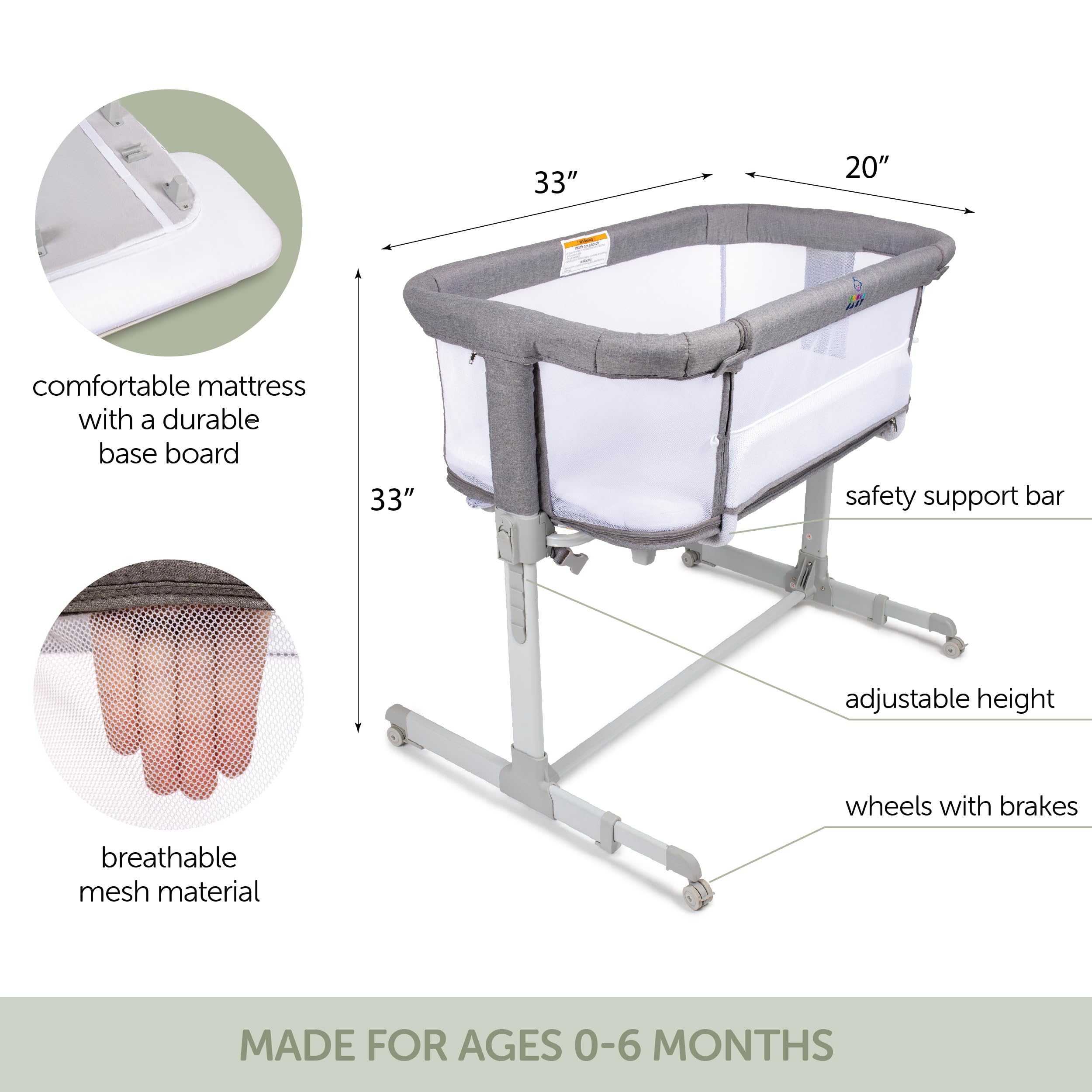 3 in 1 Baby Bassinet, Bedside Sleeper, & Playpen, Easy Folding Portable Crib (Grey)- KoolaBaby (Mesh Bassinet)