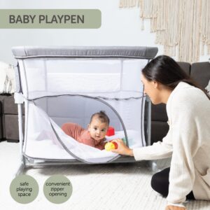 3 in 1 Baby Bassinet, Bedside Sleeper, & Playpen, Easy Folding Portable Crib (Grey)- KoolaBaby (Mesh Bassinet)