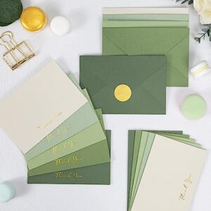 Crisky Shade of Sage Green Thank You Cards (50 Pack) with Craft Envelopes & Stickers Printable Greeting Cards Bulk for Birthday, Baby Shower,Bridal Shower, Wedding, Graduation.