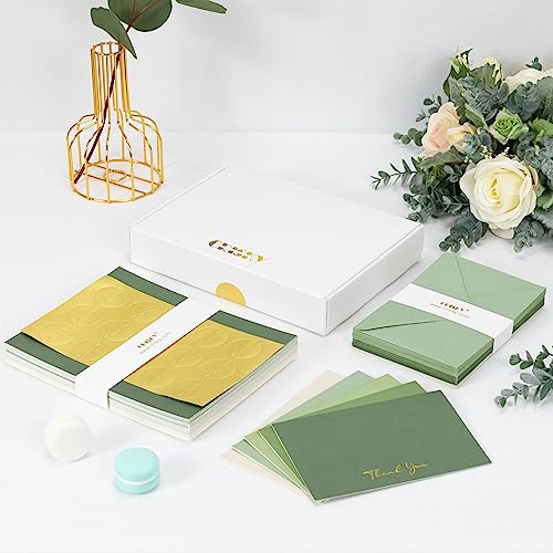 Crisky Shade of Sage Green Thank You Cards (50 Pack) with Craft Envelopes & Stickers Printable Greeting Cards Bulk for Birthday, Baby Shower,Bridal Shower, Wedding, Graduation.