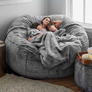 cjc Microsuede 6FT 7FT Foam Giant Bean Bag Cover Memory Living Room Chair Lazy Sofa Slipcovers(Light Grey, 6FT 150 * 75cm)