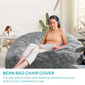 cjc Microsuede 6FT 7FT Foam Giant Bean Bag Cover Memory Living Room Chair Lazy Sofa Slipcovers(Light Grey, 6FT 150 * 75cm)