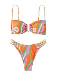 gorglitter women's 2 piece sexy strappy deep plunge cut out bikini high waisted swimsuits orange and green x-small