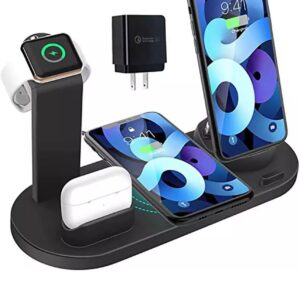 Wirless Charger 4 in 1 Multifunction Chargers 15w Fast 6 in 1 Charging Dock for AirPods Watch Phone iPhone 14/13/12/11/pro/pro max/X/Xmax (Black)