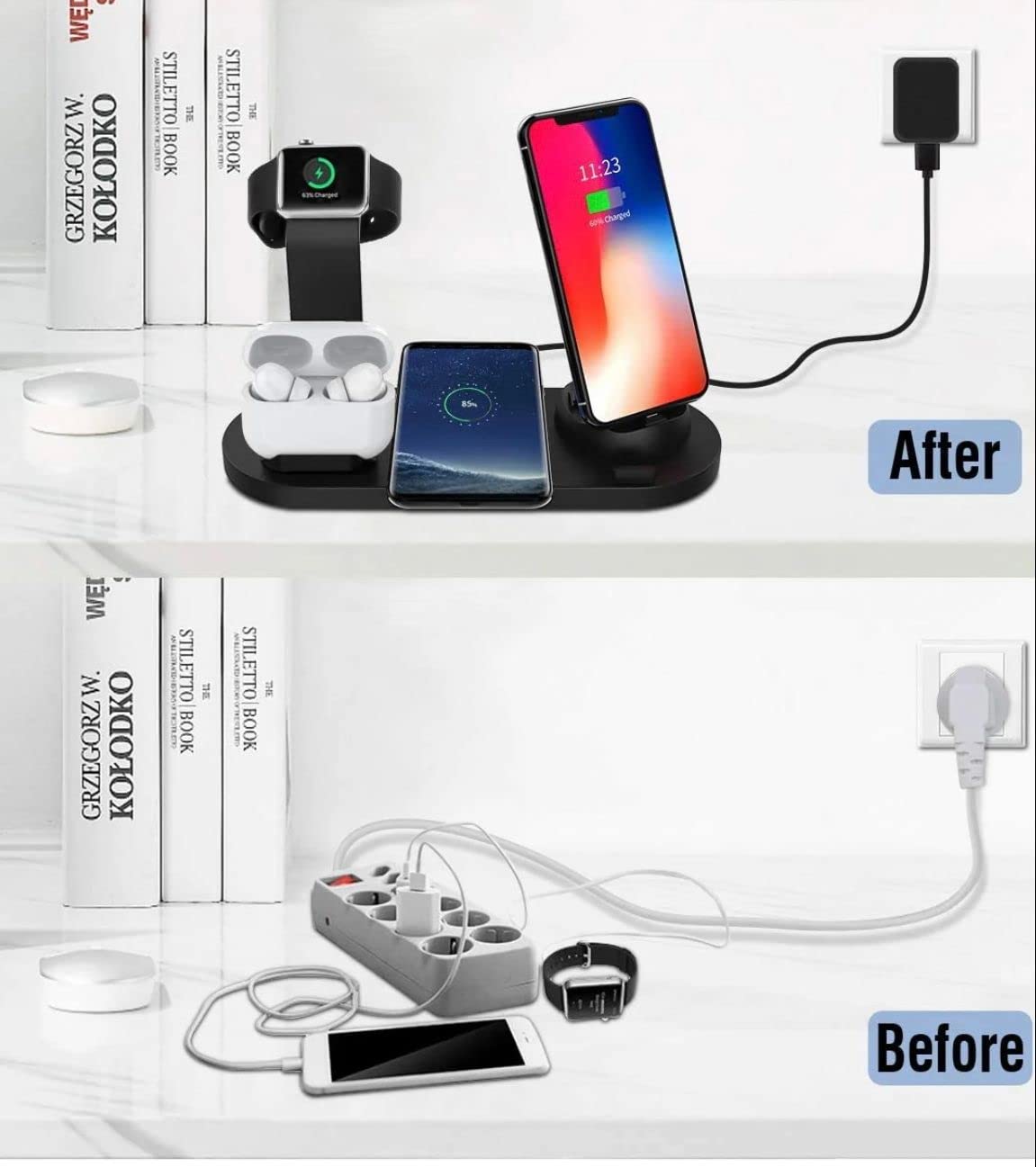 Wirless Charger 4 in 1 Multifunction Chargers 15w Fast 6 in 1 Charging Dock for AirPods Watch Phone iPhone 14/13/12/11/pro/pro max/X/Xmax (Black)