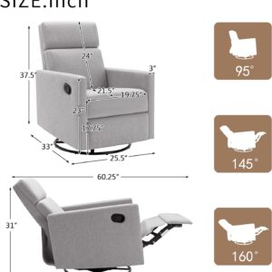 UFINEGO Swivel Rocker Recliner Chair, Manual Glider Recliner, 360 Degree Swivel Reclining Sofa Chair with Adjustable Backrest for Living Room, Apartment