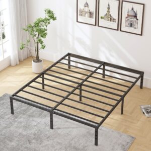 HOBINCHE 18 Inch Metal Bed Frame Queen Size No Box Spring Needed - Easy Assembly Heavy Duty Noise Free Narrow Bedframes - Double Black Basic Steel Slats Platform with Storage