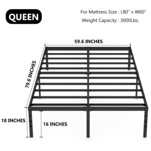 HOBINCHE 18 Inch Metal Bed Frame Queen Size No Box Spring Needed - Easy Assembly Heavy Duty Noise Free Narrow Bedframes - Double Black Basic Steel Slats Platform with Storage