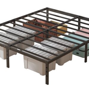 HOBINCHE 18 Inch Metal Bed Frame Queen Size No Box Spring Needed - Easy Assembly Heavy Duty Noise Free Narrow Bedframes - Double Black Basic Steel Slats Platform with Storage