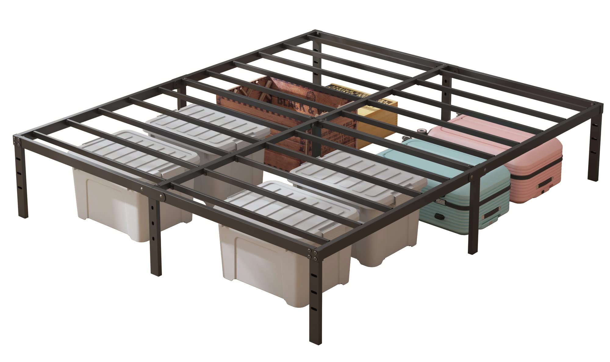 HOBINCHE 18 Inch Metal Bed Frame Queen Size No Box Spring Needed - Easy Assembly Heavy Duty Noise Free Narrow Bedframes - Double Black Basic Steel Slats Platform with Storage