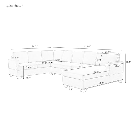 UBGO Living Room Furniture Set,Modern Large Upholstered U-Shape Sectional Sofa, Extra Wide Chaise Lounge Couch, Modular Sleeper Oversized Sofá,for Office, Spacious Space-Grey