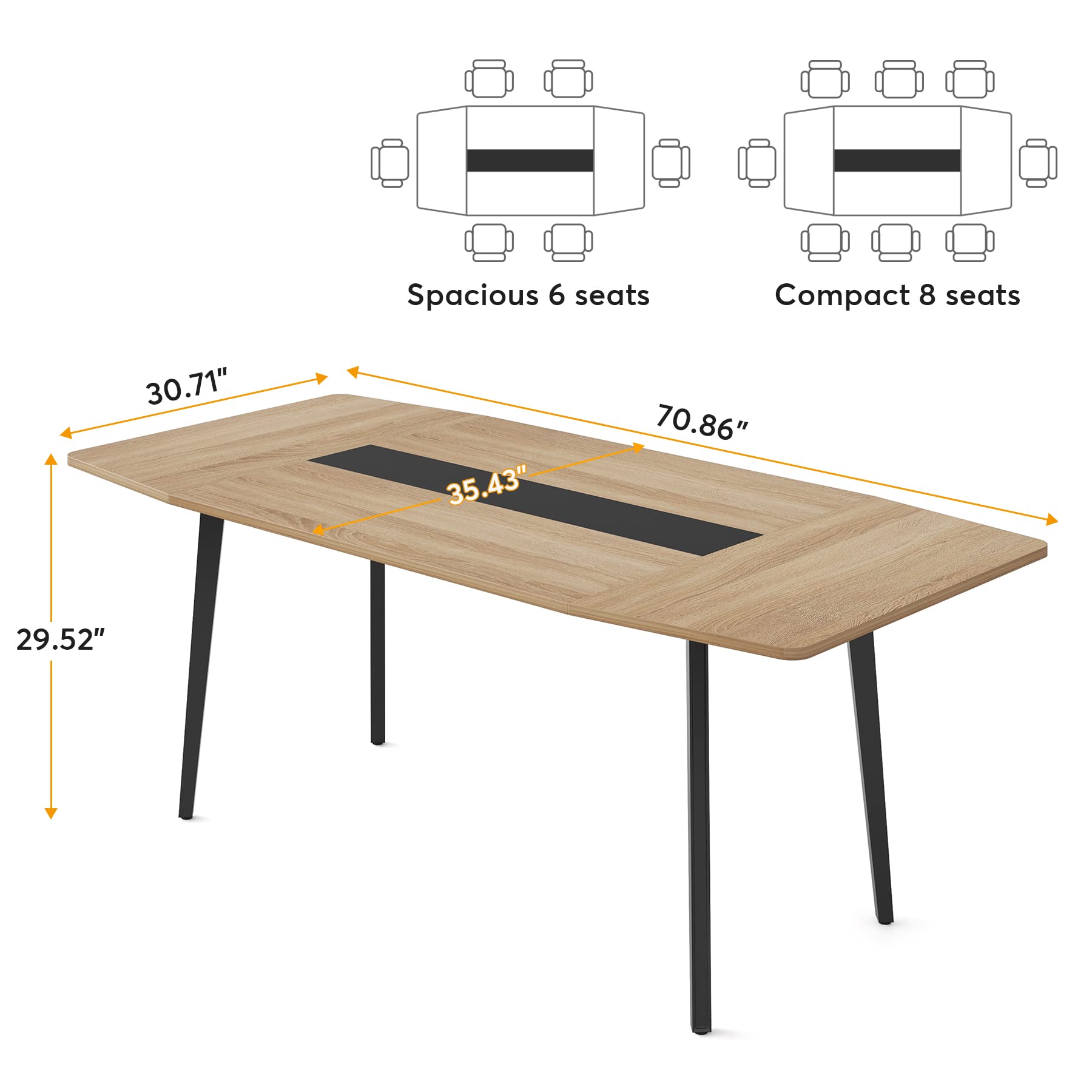 Tribesigns 6FT Conference Table, 70.86L x 35.43W x 29.52H Inches Boat Shaped Meeting Table, Modern Seminar Table for Office Meeting Conference Room (Light Wood Grain, 6ft)