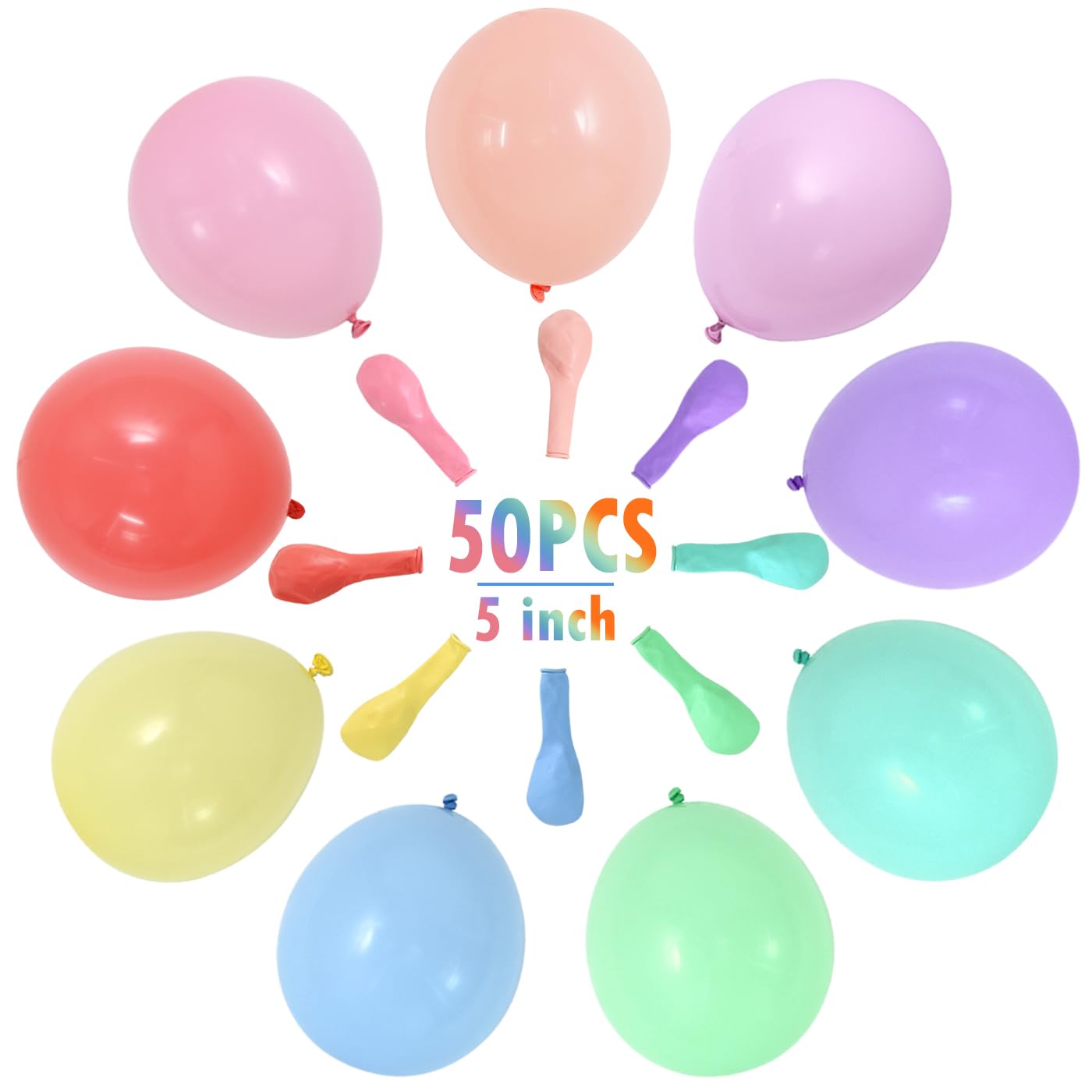 BEISHIDA 50Pack 5 Inch Pastel Balloons Thick Mixed Color Balloon, MultiColored Macaron Mixed Color Latex Balloons for Birthday Wedding Reception Engaged Baby Bridal Gift Party Decorations