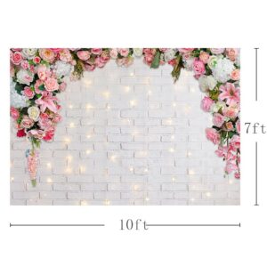 AIBIIN 10x7ft White Flowers Wall Pink Floral Photography Backdrop for Wedding Bridal Shower Engagement Ceremony Photo Background Baby Girl Birthday Party Portrait Cake Table Decor Photo Booth Studio