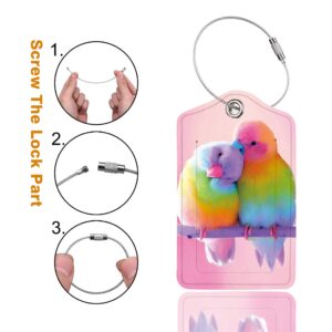 2 Pack Luggage Tag for Suitcase, Cute Unique Leather Bag Tags Identifiers Privacy Cover ID Label with Durable Steel Loop for Women Men Kids Girls Travel,Bird