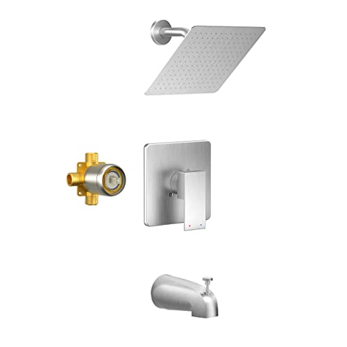 Holispa Shower Faucet Set, Brushed Nickel Tub Shower Faucet with 8-Inch Rainfall Shower Head and Tub Spout, Shower Tub Faucet Set Complete (Included Shower Valve), Tub Shower Trim Kit, Brushed Nickel