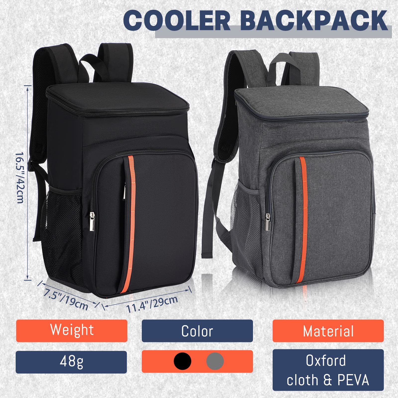 2 Pcs Cooler Backpack Insulated Leak Proof Hold 24 Can, Backpack Cooler Waterproof Lightweight Cooler Bag Keep Warm or Cool for 16 Hours Backpack Travel Camping Lunch for Men Women(black, Gray)