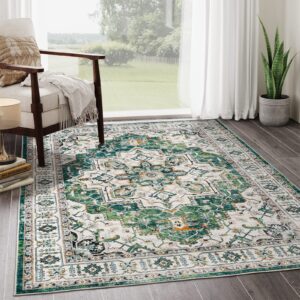 zesthome 6x9 Area Rugs, Machine Washable Rugs for Living Room, Bedroom,Stain Resistant Vintage Large Area Rug,Non-Slip Medallion Pattern Home Decor Rugs (Green,6'x9')