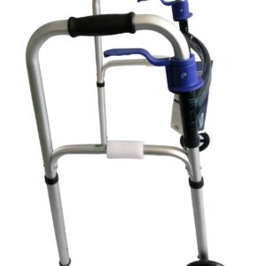 HEALTHLINE 2 Wheel Walker for Seniors & Adults - Deluxe Lightweight Foldable Walker with Wheels 5" up to 350 lbs and FREE 2 Pair of Rear Glides & Triggers (Blue)