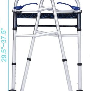 HEALTHLINE 2 Wheel Walker for Seniors & Adults - Deluxe Lightweight Foldable Walker with Wheels 5" up to 350 lbs and FREE 2 Pair of Rear Glides & Triggers (Blue)