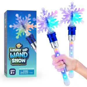 ipidipi toys snowflake wand, spinning light up wands for kids - princess wands for little girls, magic wand toy, pretend play fairy wand, sensory toys for autistic children, 4th of july toys (2 pack)