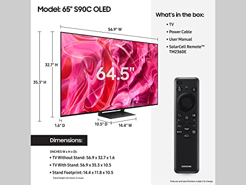 SAMSUNG 65-Inch Class OLED 4K S90C Series Quantum HDR, Dolby Atmos Object Tracking Sound Lite, Ultra Thin, Q-Symphony 3.0, Gaming Hub, Smart TV with Alexa Built-in (QN65S90C, 2023 Model), Titan Black