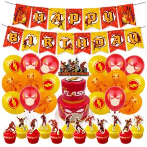 flash birthday party supplies, flash party decorations included birthday banner, cake topper, cupcake topper, balloon