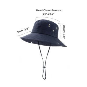 Muryobao Men Sun Hat Summer Wide Brim UPF 50+ UV Protection Bucket Cap Waterproof Foldable Boonie Hats for Safari Fishing Hiking Navy Blue