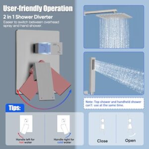 Gabrylly Shower System Brushed Nickel, Rain Shower head with handheld Shower Spray Combo, Rainfall Shower Faucet Set Complete, High Pressure 10" Stainless Steel Shower Valve Set