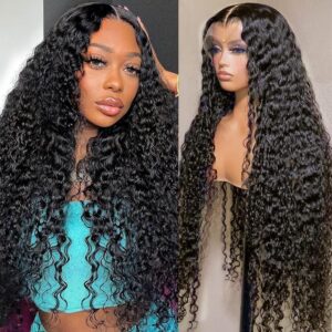 alimog water wave lace front wig, 100% human hair, natural color, 180 density, 22-22.5 inch cap, can be dyed and curled