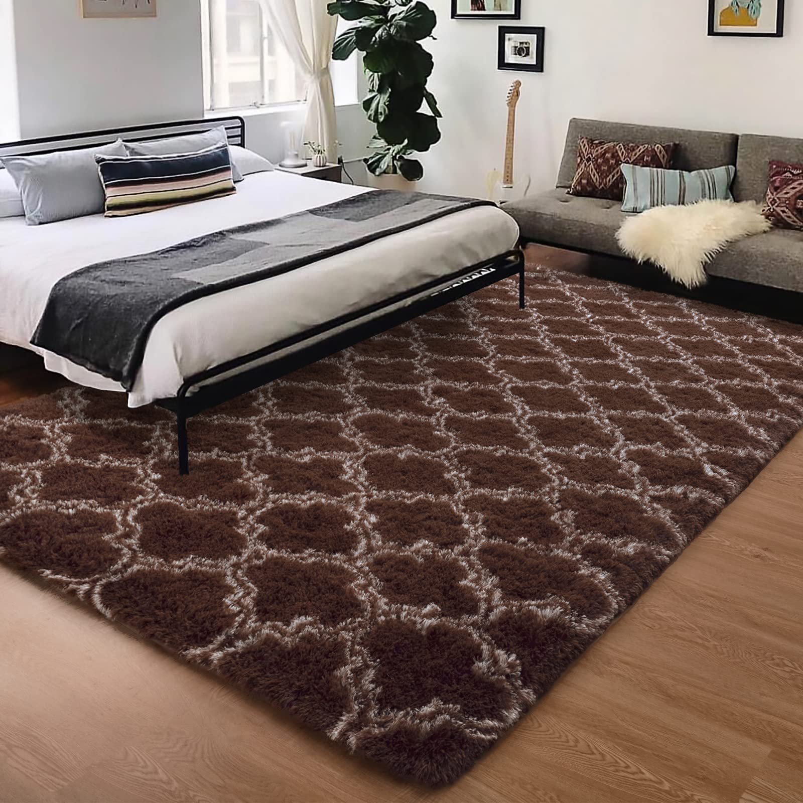 HOMORE Luxury Bedroom Rug, 4x6 Feet Area Rug for Living Room, Modern Fluffy Rugs, Soft and Comfy Rug for Kids Nusery Dorm and Home Office, Brown/Beige