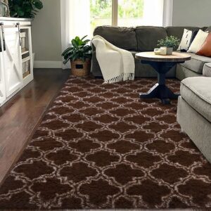 HOMORE Luxury Bedroom Rug, 4x6 Feet Area Rug for Living Room, Modern Fluffy Rugs, Soft and Comfy Rug for Kids Nusery Dorm and Home Office, Brown/Beige