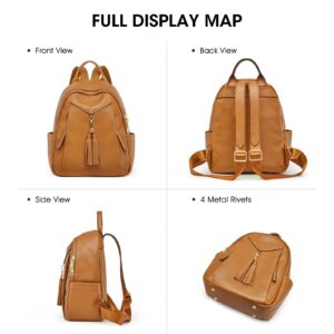 Kattee Genuine Leather Backpack Purses for Women Soft Casual Daypack Fashion Travel Bags with Wristlet Wallet (Brown)