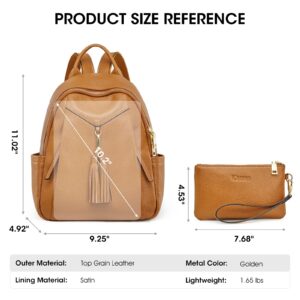 Kattee Genuine Leather Backpack Purses for Women Soft Casual Daypack Fashion Travel Bags with Wristlet Wallet (Brown)