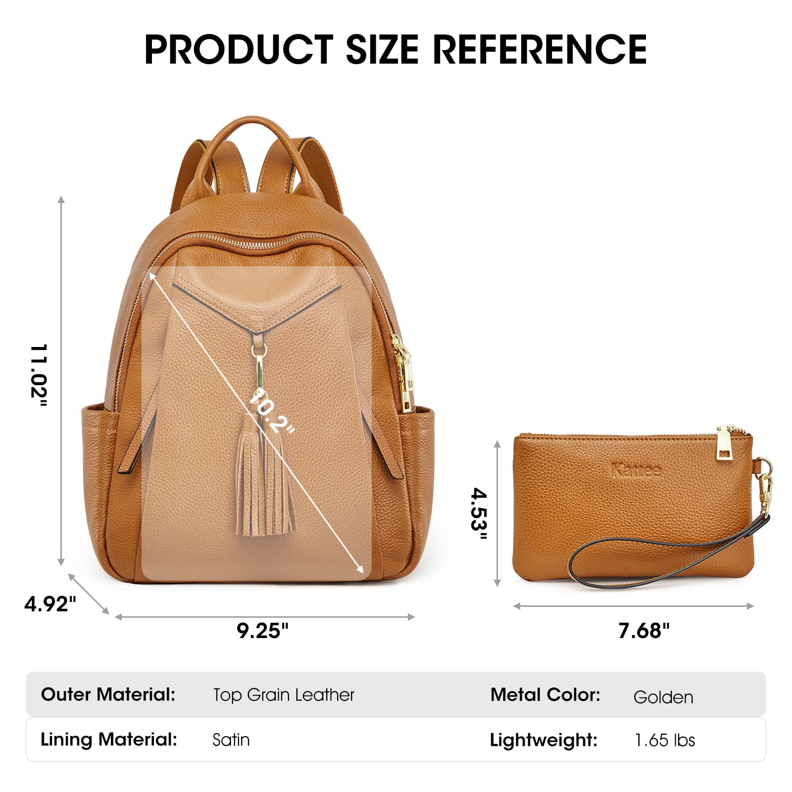 Kattee Genuine Leather Backpack Purses for Women Soft Casual Daypack Fashion Travel Bags with Wristlet Wallet (Brown)