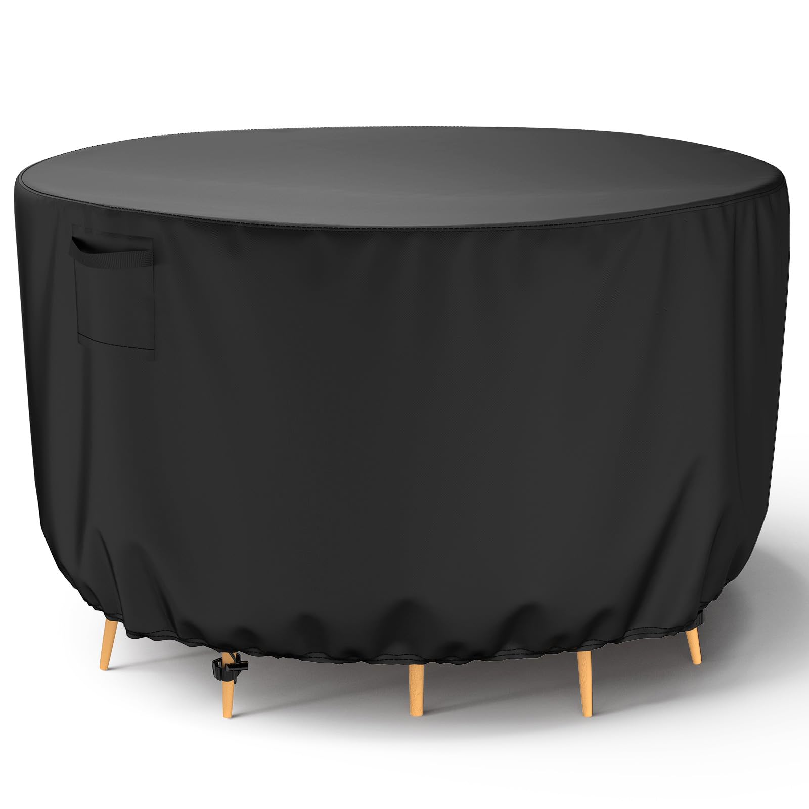 Brosyda Round Outdoor Table Cover, 600D Heavy-Duty Waterproof Patio Furniture Covers, Tear-Resistant Round Patio Table And Chairs Cover,Outdoor Furniture Cover 62" DIa X 28" H-Black