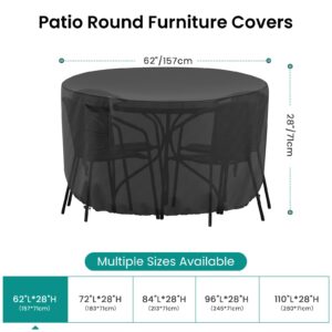 Brosyda Round Outdoor Table Cover, 600D Heavy-Duty Waterproof Patio Furniture Covers, Tear-Resistant Round Patio Table And Chairs Cover,Outdoor Furniture Cover 62" DIa X 28" H-Black