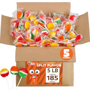 classic lollipops - 5 pounds - suckers and lollipops for kids - summer camp lollipops - flat round candy pops individually wrapped - assorted flavors suckers for banks, offices