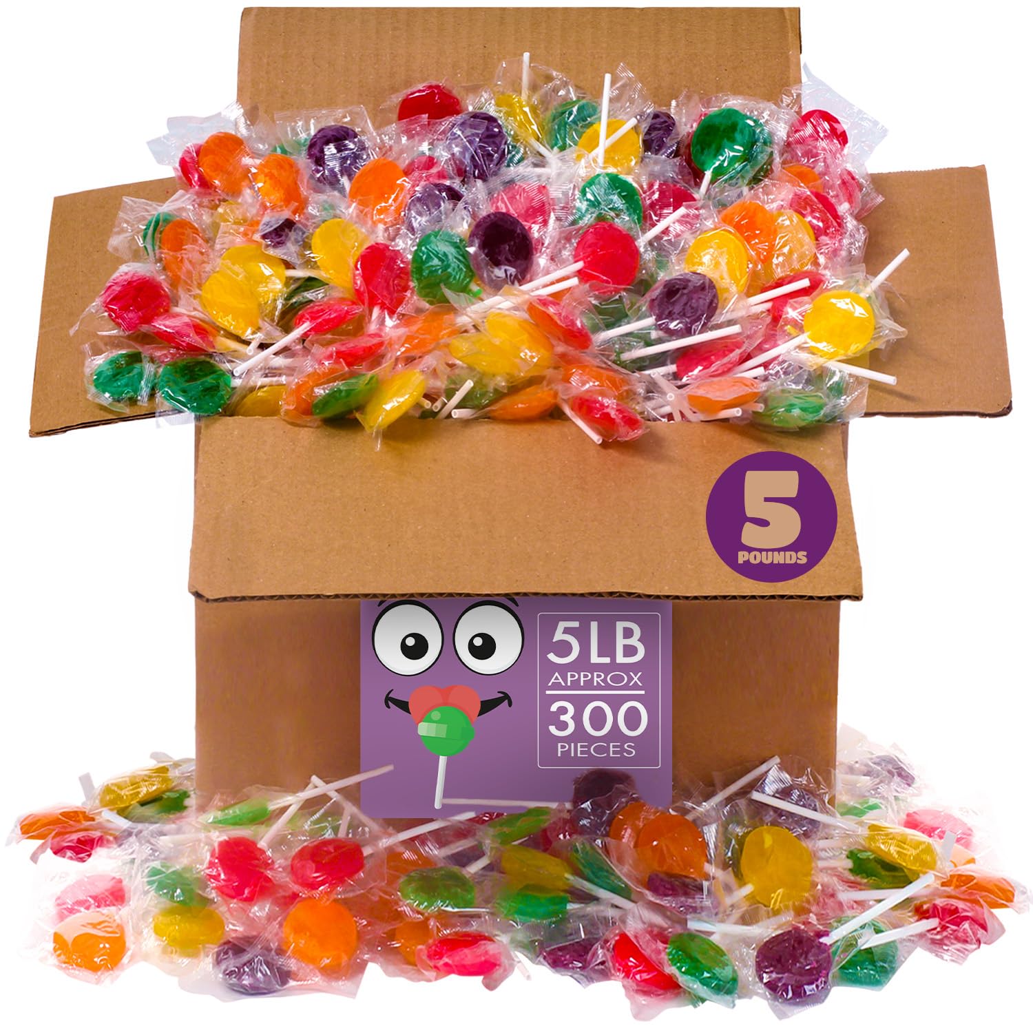 Lollipops Individually Wrapped - 5 Pounds - Classic Flat Lollipops for Kids - Round Lolly Pops - Assorted Fruit Flavors Lolipops - Lollipop Candy Suckers - Bulk Summer Camp Lollipops - Church Candies