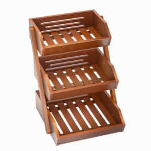 nutuni fruit basket for kitchen, 3 tier fruit basket, bamboo fruit basket, produce storage, fruit holder, fruit and vegetable storage for potato, onion, bread and snack -brown (self-assembly)