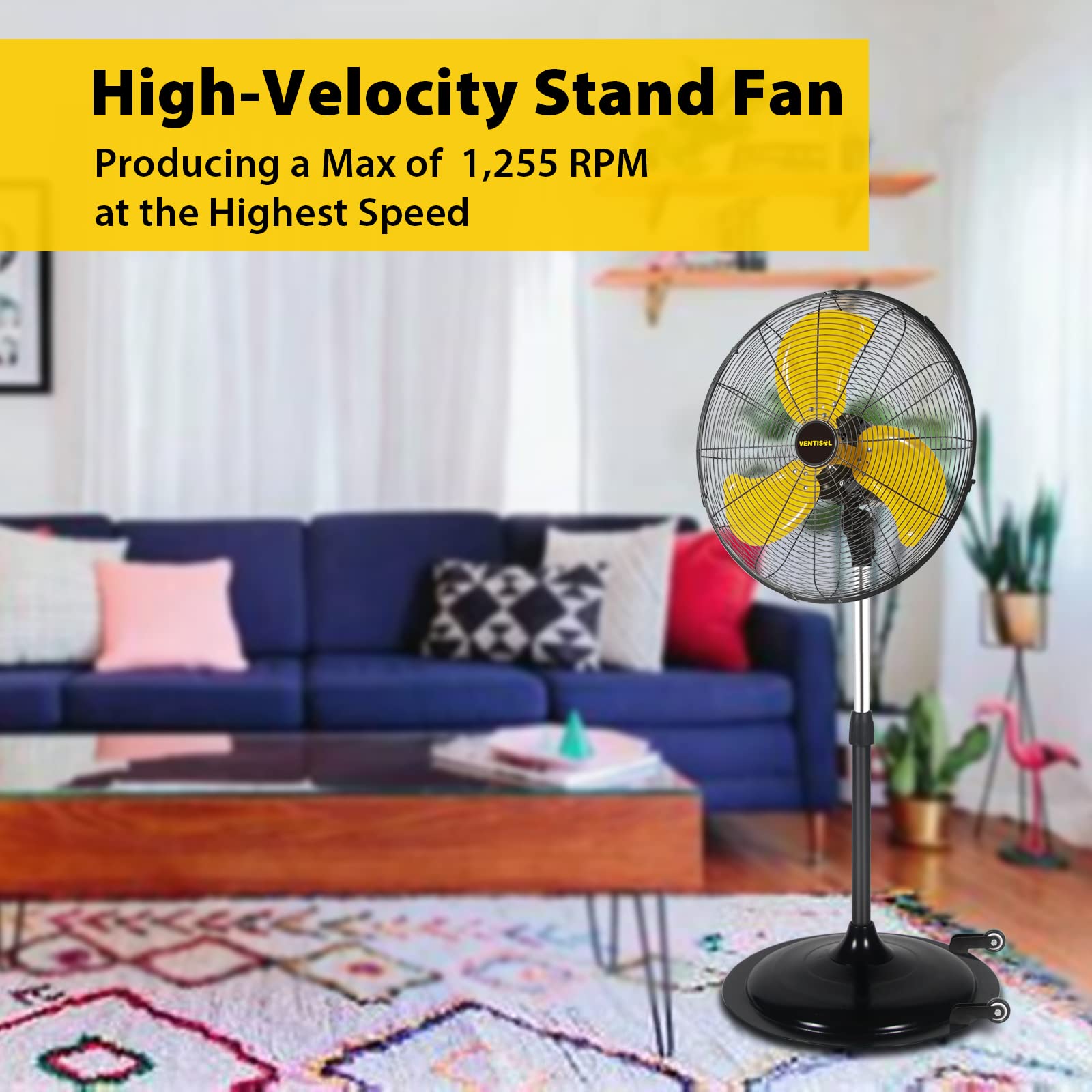 VENTISOL 20 Inch High Velocity Pedestal Fan 4,850CFM Oscillating Stand Up Fan, 3-Speed Heavy-duty Pedestal Fan for Commercial, Residential,Industrial,Shop,Warehouse,Worksites,Gym,Garage